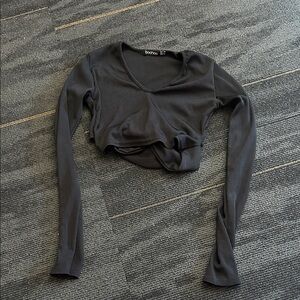 Boohoo Black Ribbed Long Sleeve Crop Top